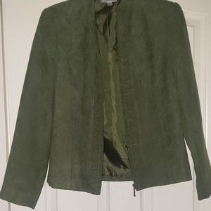 Ladies Dress Barn Army Green Suede Look Blazer Jacket Coat Zip Small